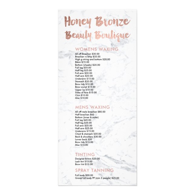 Logo beauty gold typography marble price list rack card (Front)