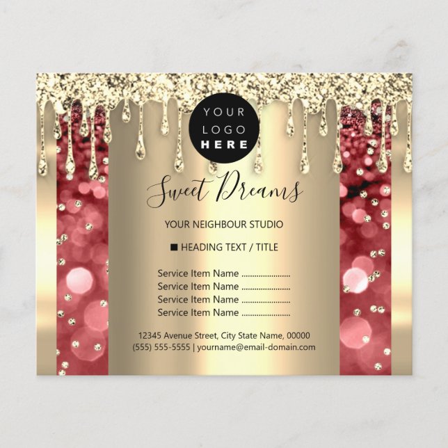 Logo Beauty Makeup Nails Price List Gold Burgundy Flyer (Front)