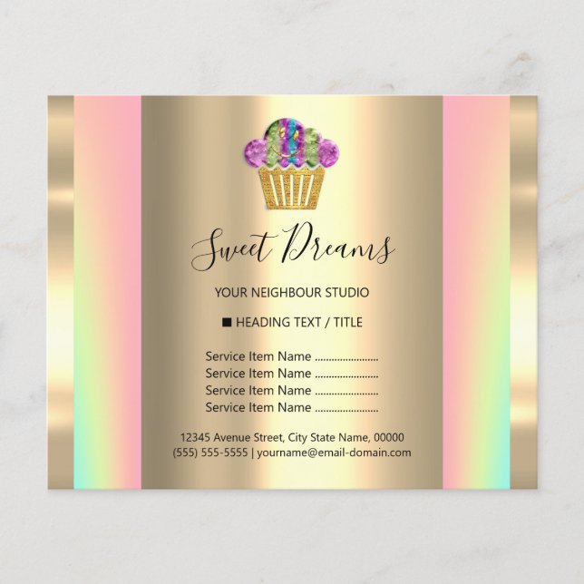 Logo Beauty Salon Sweet Holograph Price List Flyer (Front)