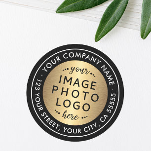 Logo black and golden gradient return address classic round sticker