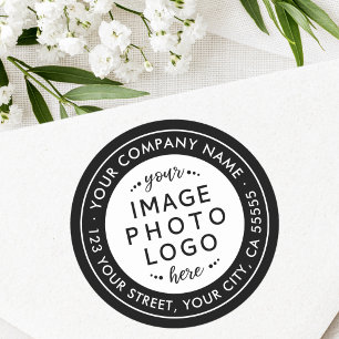 Logo black and white business return address classic round sticker