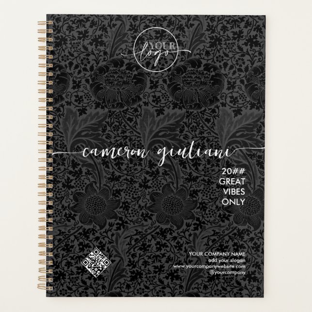 Logo Black Floral Name Business QR CODE Corporate Planner (Front)