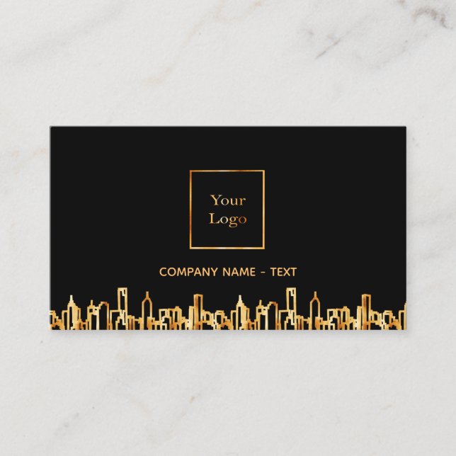 Logo black gold city skyline business real estate business card (Front)
