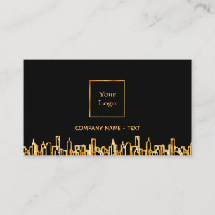 Logo black gold city skyline business real estate card