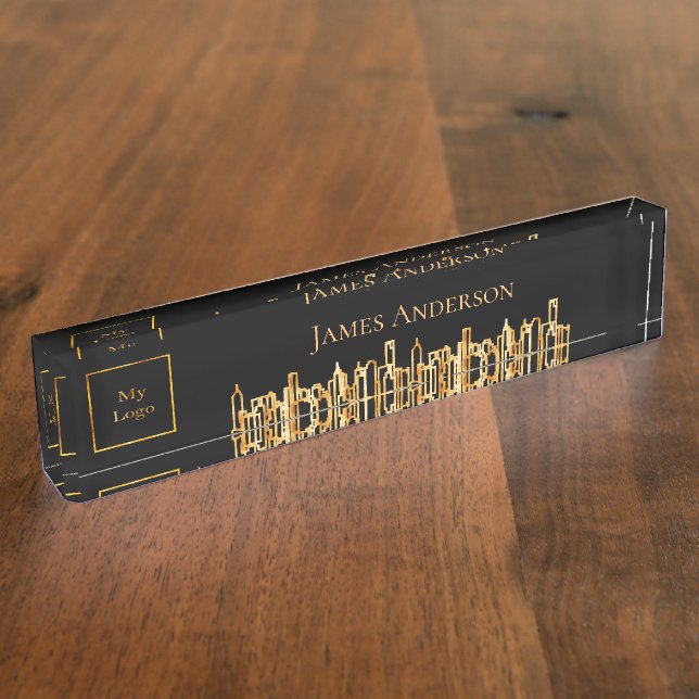 Logo black gold city skyline business real estate nameplate (Side)