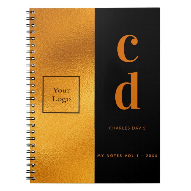 Logo black gold monogram business modern luxury notebook (Front)