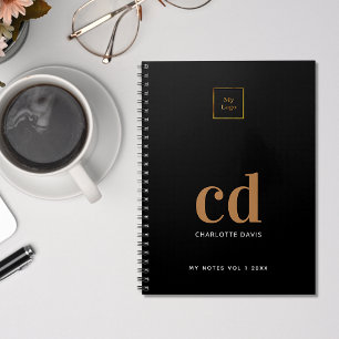 Logo black gold monogram initials business notebook