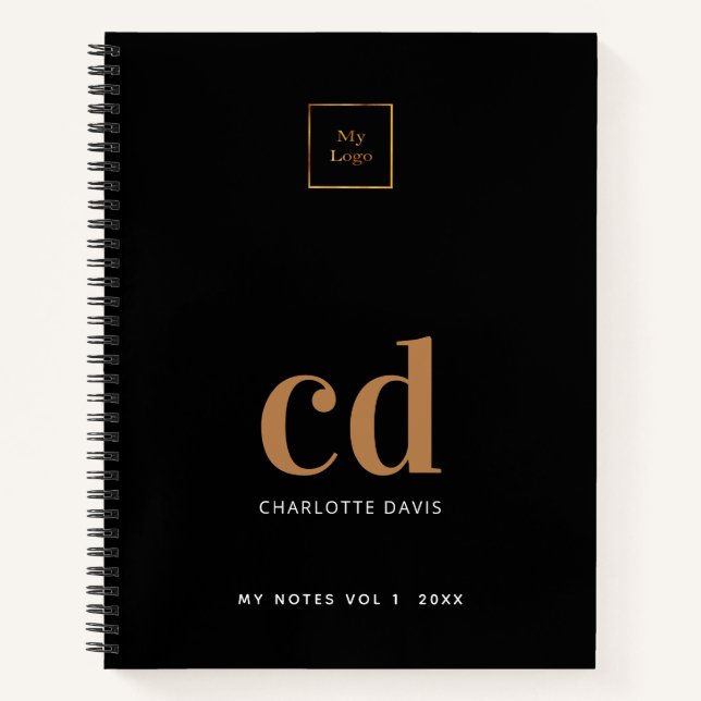Logo black gold monogram initials business notebook (Front)