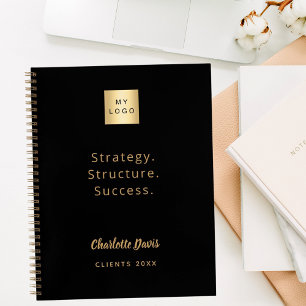 Logo black gold motivational quote business notebook