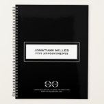 Logo Black White Business Planner<br><div class="desc">Black background and white text. Personalise and add your logo,  name and a title year. Your logo both on the front and the back with space for additional information below.</div>