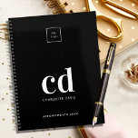 Logo black white monogram initials business 2025 planner<br><div class="desc">Black background and white text. Personalise and add your logo,  monogram initials,  name and a title year 2025 (any year). Your logo both on the front and the back.  Space for your website address on the  back.</div>