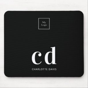 Logo black white monogram initials business mouse pad
