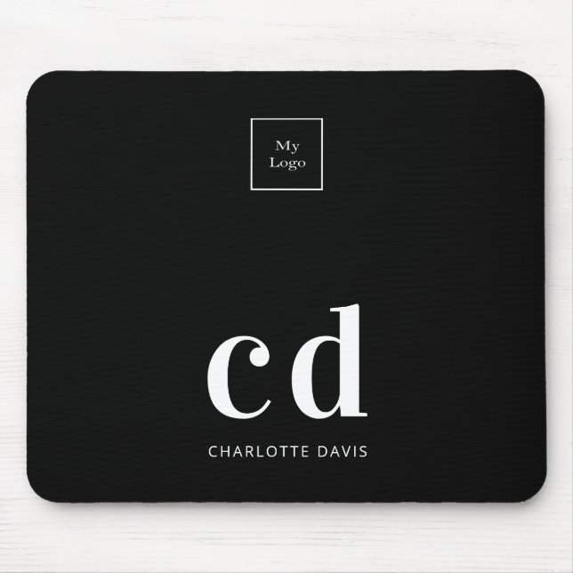 Logo black white monogram initials business mouse pad (Front)
