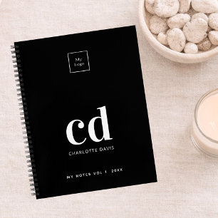 Logo black white monogram initials business notebook