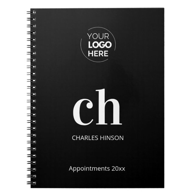 Logo black white monogram initials business  notebook (Front)
