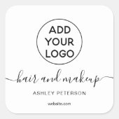Logo black white simple typography hair makeup square sticker (Front)