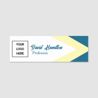 Logo Bleu Cobalt White Yellow Geometric Name Tag
