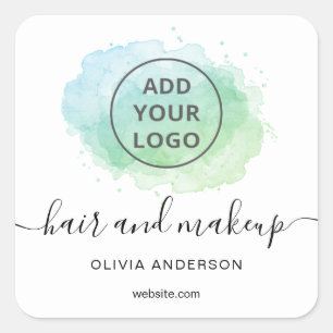 Logo Blue brushstroke typography hair makeup Squ Square Sticker