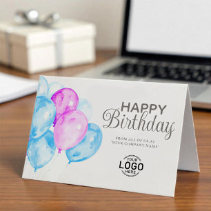 Logo Blue Purple Balloons Corporate Happy Birthday Card