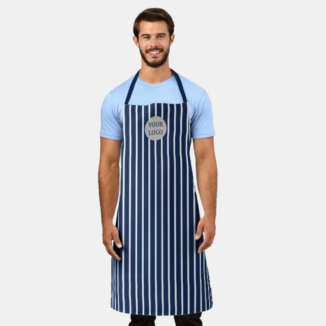 Logo Blue White Simple Elegant Stripes Pattern Apron (Worn)