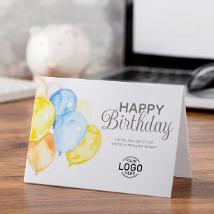 Logo Blue Yellow Balloons Corporate Happy Birthday Card