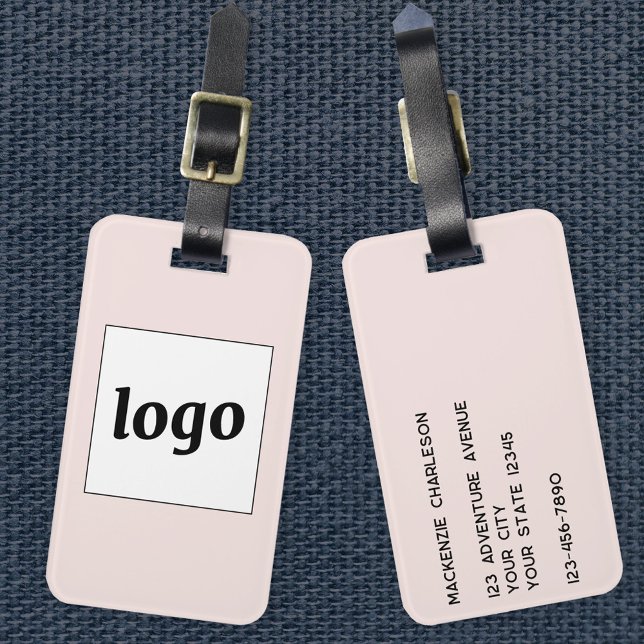 Logo Blush Pink Business Luggage Tag (Logo with custom text business promotional luggage tag)