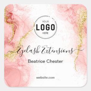 Logo Blush Pink Gold Agate typography hair makeup  Square Sticker