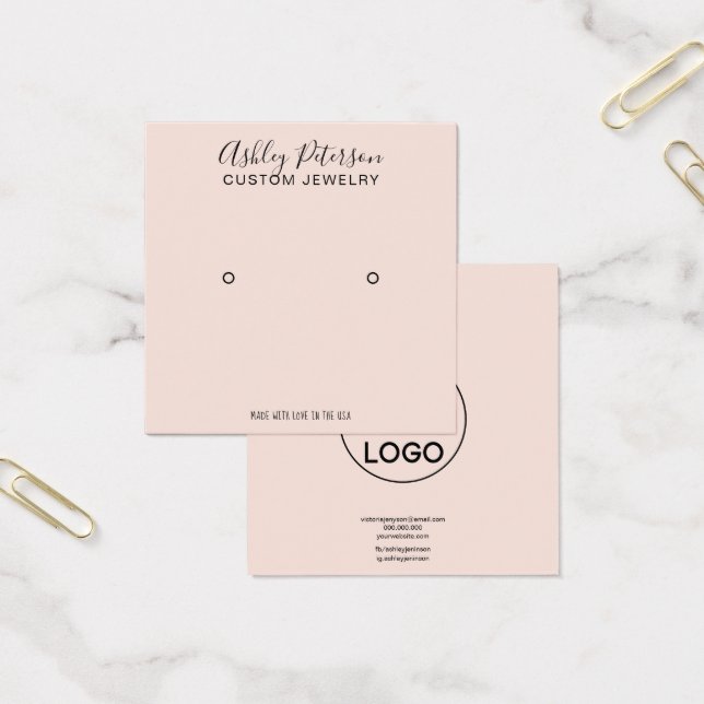 Logo blush pink minimalist stud earring display (Office)