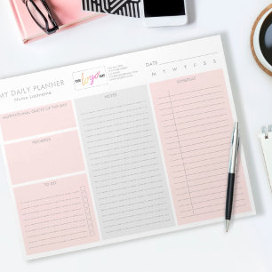 Logo Blush Pink Modern Undated Daily Planner Notepad