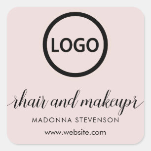 Logo Blush Pink Simple Typography Hair Makeup Square Sticker