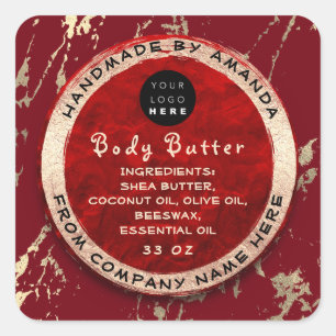 Logo Body Balm Butter Cosmetic Gold Ruby Burgundy Square Sticker