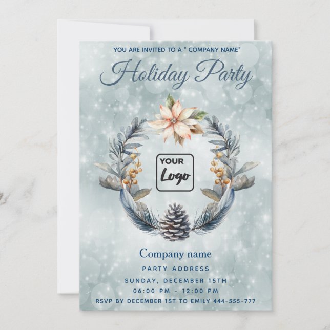 Logo Boho Pine cone wreath holiday party corporate Invitation (Front)
