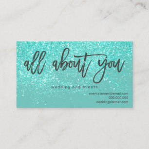 Logo branding teal glitter confetti wedding event business card