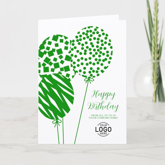 Logo Bright Green Balloons Corporate Birthday Card (Front)