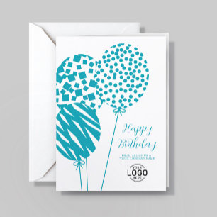 Logo Bright Teal Balloons Corporate Birthday Card