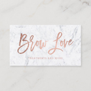 Logo brow faux rose gold typography white marble business card