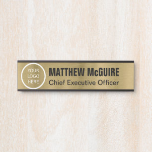Logo Brushed Antique Gold Look Office Door Sign