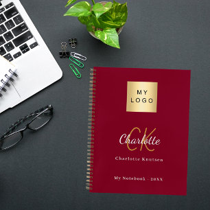 Logo burgundy gold monogram business notebook