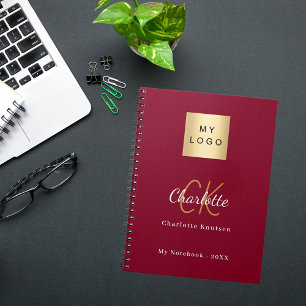 Logo burgundy gold monogram business notebook