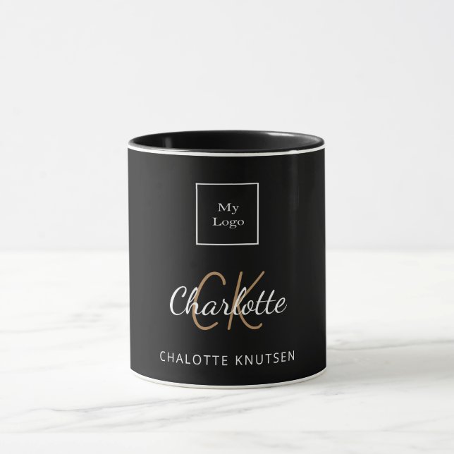 Logo business black gold monogram initials script mug (Center)