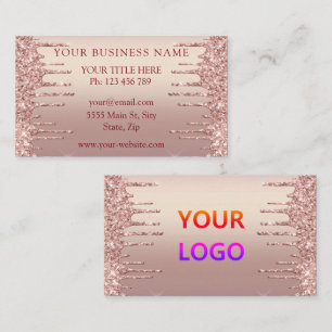 Logo Business Card - Rose Gold Blush Glitter Drips
