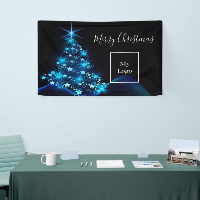 Logo business Christmas black blue modern tree Banner (Tradeshow)