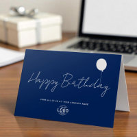Logo Business Elegant Blue White Balloon Birthday