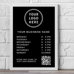 Logo Business Hours QR Code Black Poster