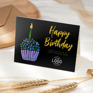 Logo Business Purple Green Cupcake Black Birthday Card
