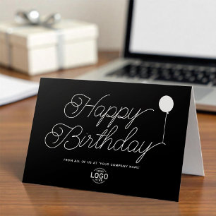Logo Business Simple Black White Balloon Birthday Card