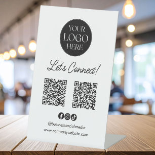 Logo Business Social Media QR Code White Table Top Pedestal Sign
