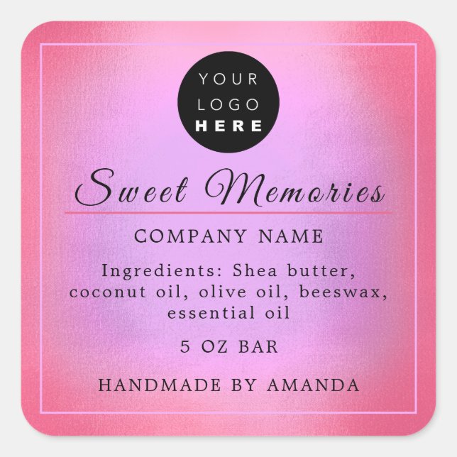 Logo Butter Cosmetic Soap Product Label Ombre Pink (Front)