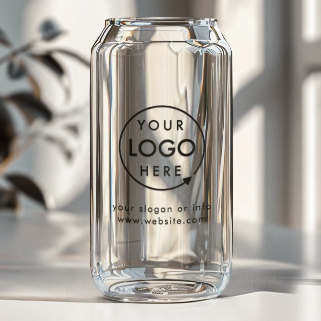 Logo Can Glass | Corporate Drinkware Gift Cup (Minimal company branded drinkware for small business events, corporate launch parties & giveaways.)