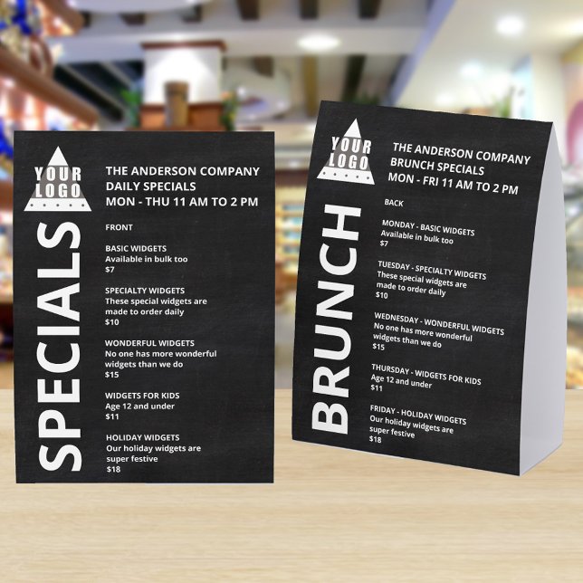 Logo Chalkboard 5x7 Promotion Single Column List (5 x 7 Add your logo paper table tents in trendy  faux black chalkboard)